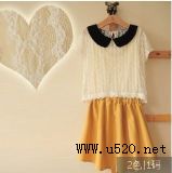 2012新款 原單 花邊編織外衫 收腰拼色 兩件套 連衣裙時(shí)(圖)