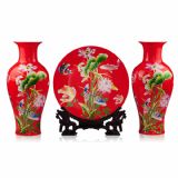 陶瓷花瓶三件套擺件 可定制加字