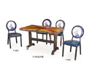 祥賽貝彩色實(shí)木面?zhèn)性金屬餐桌可定制尺寸顏色復(fù)古主題餐桌